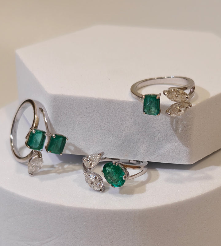 Emerald Diamond Trio Rings