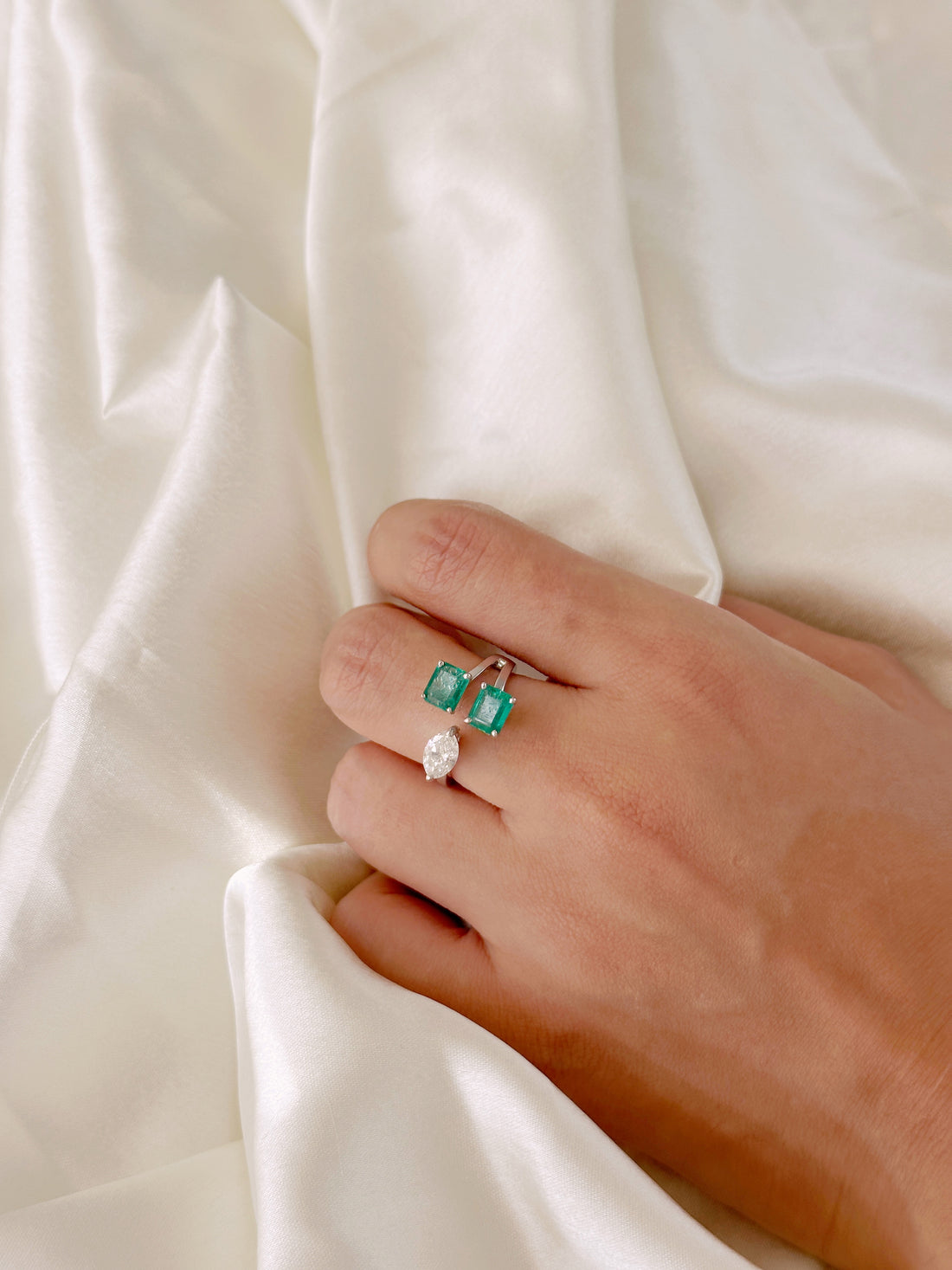 Emerald Diamond Trio Rings