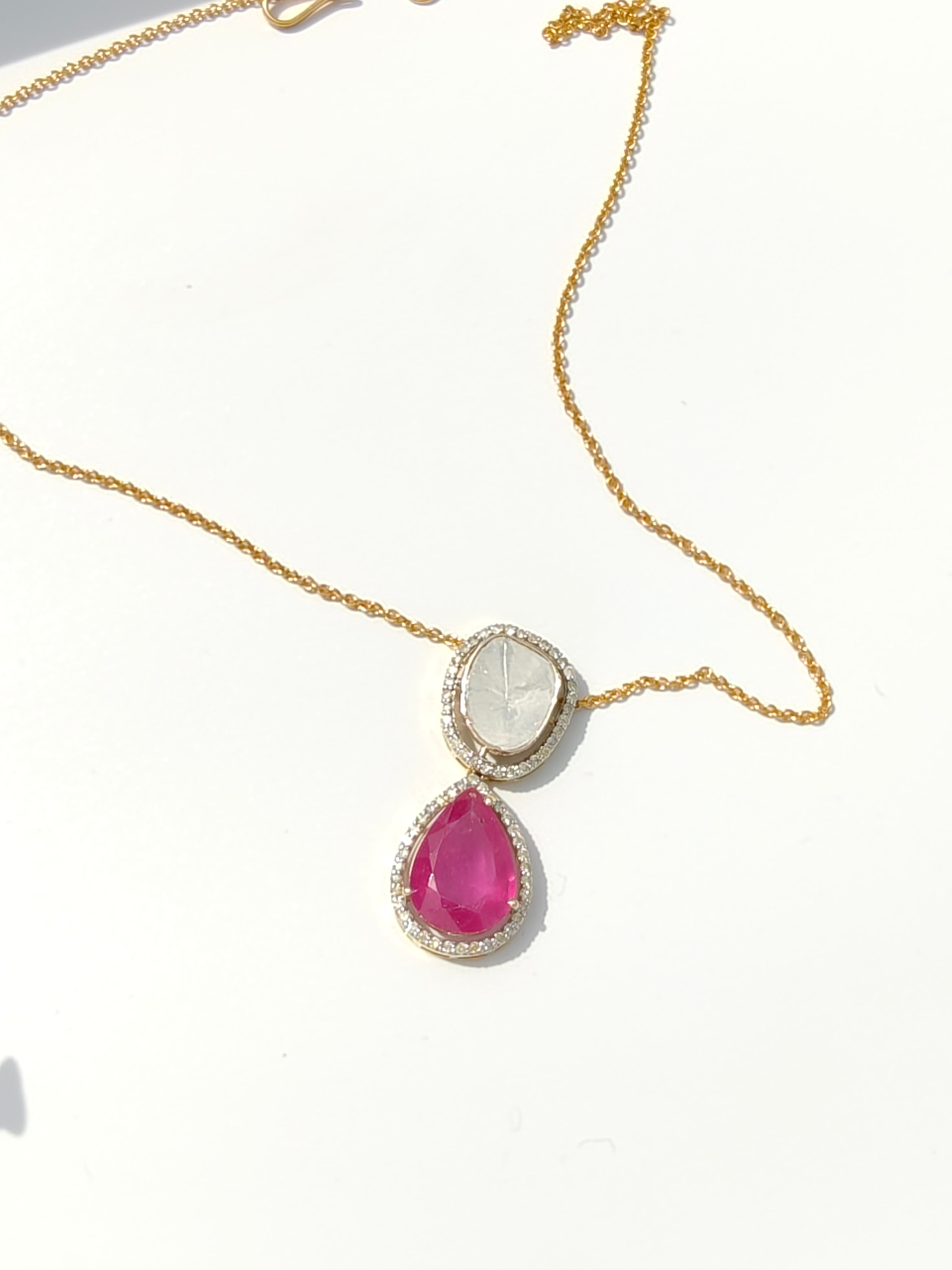 Taj Ruby And Uncut Diamond Polki Pendant