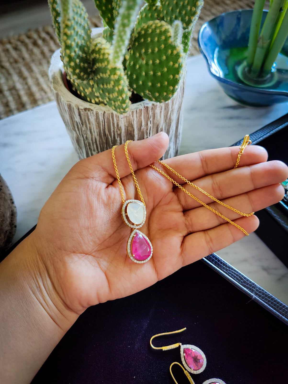 Taj Ruby And Uncut Diamond Polki Pendant