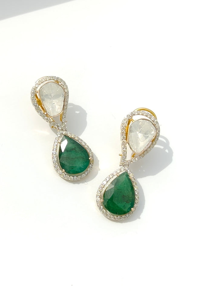 Zion Emerald And Uncut Diamond Earrings